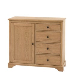 Rustic Country Farmhouse Light Oak Wood 1 Door 4 Drawer Small Sideboard Cabinet