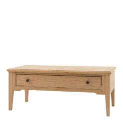 Rustic Country Farmhouse Light Oak Wood 1 Drawer Rectangular Coffee Table 100cm