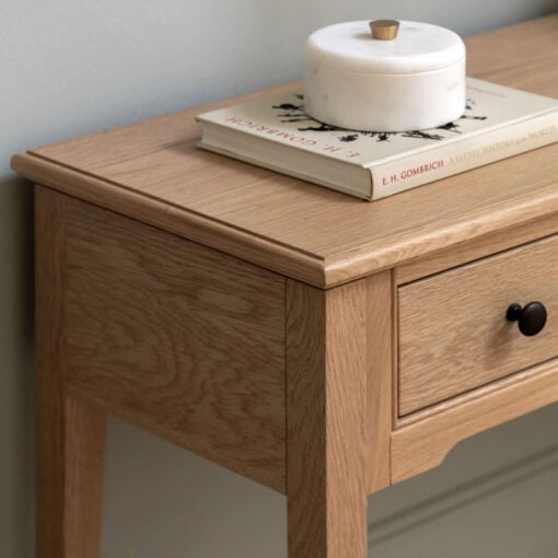 Rustic Country Farmhouse Light Oak Wood 1 Drawer Slim Console Table 100cm