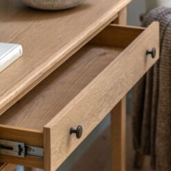 Rustic Country Farmhouse Light Oak Wood 1 Drawer Slim Console Table 100cm