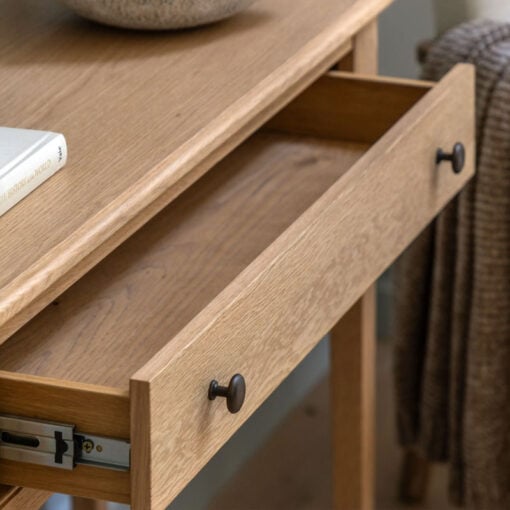 Rustic Country Farmhouse Light Oak Wood 1 Drawer Slim Console Table 100cm