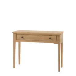 Rustic Country Farmhouse Light Oak Wood 1 Drawer Slim Console Table 100cm