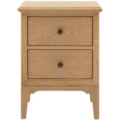 Rustic Country Farmhouse Light Oak Wood 2 Drawer Bedside Cabinet Side Table