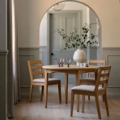 Rustic Country Farmhouse Light Oak Wood Round 6 Seater Extending Dining Table 110cm - 155cm