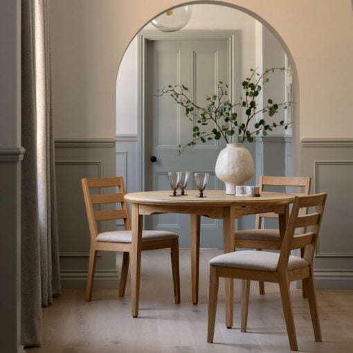 Rustic Country Farmhouse Light Oak Wood Round 6 Seater Extending Dining Table 110cm - 155cm