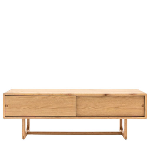 Rustic Scandi Japandi Light Oak Wood 2 Sliding Doors TV Stand 140cm