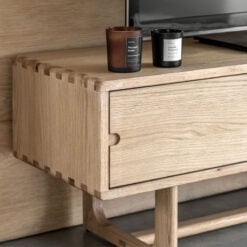 Rustic Scandi Japandi Light Oak Wood 2 Sliding Doors TV Stand 140cm