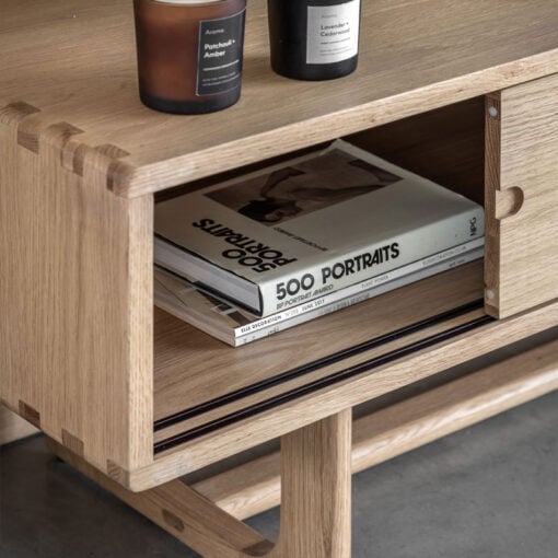 Rustic Scandi Japandi Light Oak Wood 2 Sliding Doors TV Stand 140cm