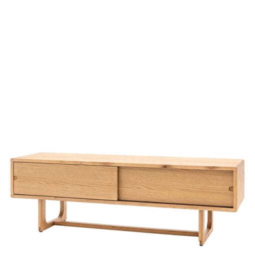 Rustic Scandi Japandi Light Oak Wood 2 Sliding Doors TV Stand 140cm