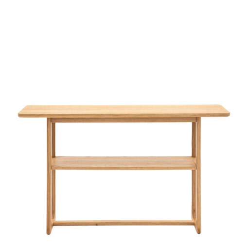 Rustic Scandi Japandi Light Oak Wood 2 Tier Slim Console Table 140cm