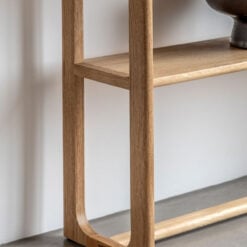Rustic Scandi Japandi Light Oak Wood 2 Tier Slim Console Table 140cm