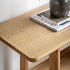 Rustic Scandi Japandi Light Oak Wood 2 Tier Slim Console Table 140cm
