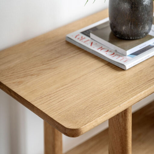 Rustic Scandi Japandi Light Oak Wood 2 Tier Slim Console Table 140cm