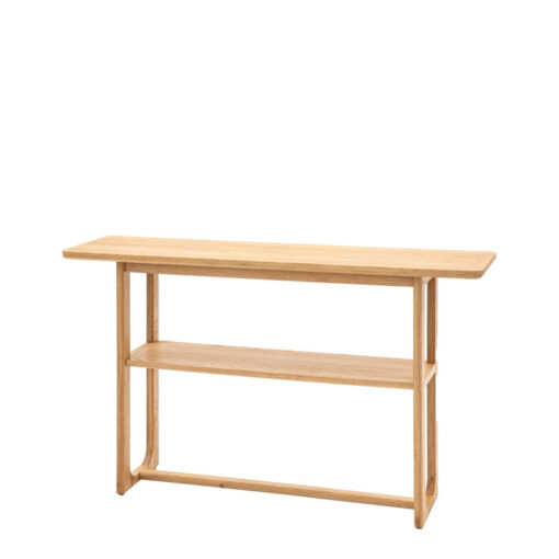 Rustic Scandi Japandi Light Oak Wood 2 Tier Slim Console Table 140cm