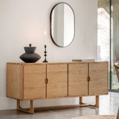 Rustic Scandi Japandi Light Oak Wood 4 Door Large Sideboard 170cm