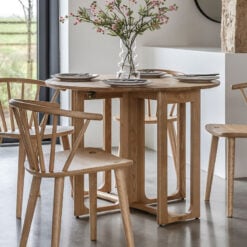 Rustic Scandi Japandi Light Oak Wood 4 Seater Round Folding Dining Table 100cm