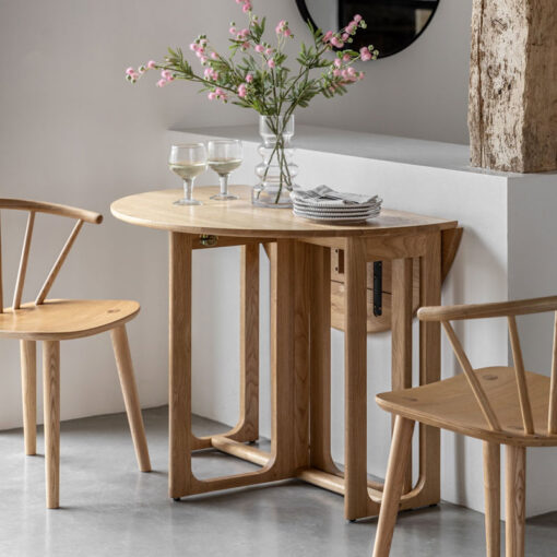 Rustic Scandi Japandi Light Oak Wood 4 Seater Round Folding Dining Table 100cm