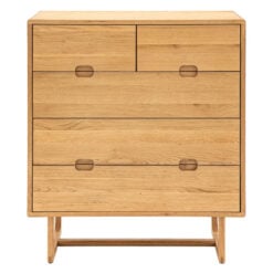 Rustic Scandi Japandi Light Oak Wood 5 Drawer Chest Of Drawers