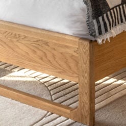 Rustic Scandi Japandi Light Oak Wood Double Bed Frame With Slatted Headboard