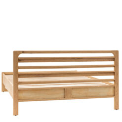 Rustic Scandi Japandi Light Oak Wood Double Bed Frame With Slatted Headboard