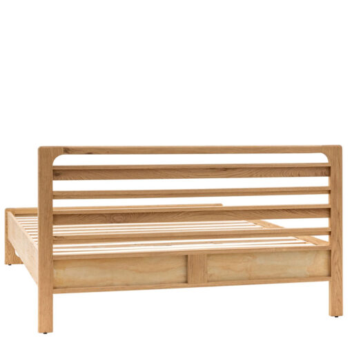 Rustic Scandi Japandi Light Oak Wood Double Bed Frame With Slatted Headboard