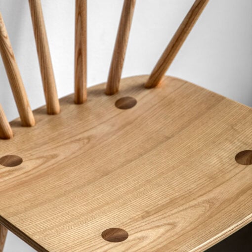 Rustic Scandi Japandi Light Oak Wood Spindle Back Bar Stool