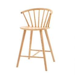 Rustic Scandi Japandi Light Oak Wood Spindle Back Bar Stool