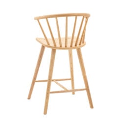 Rustic Scandi Japandi Light Oak Wood Spindle Back Bar Stool