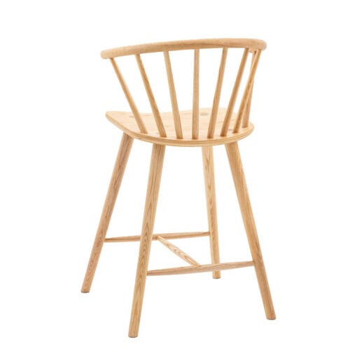 Rustic Scandi Japandi Light Oak Wood Spindle Back Bar Stool