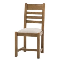 Set Of 2 Rustic Country Dark Oak Wood Dining Chairs With Upholstered Seats