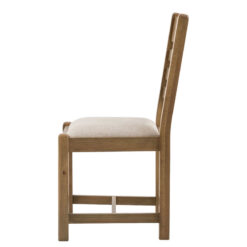 Set Of 2 Rustic Country Dark Oak Wood Dining Chairs With Upholstered Seats