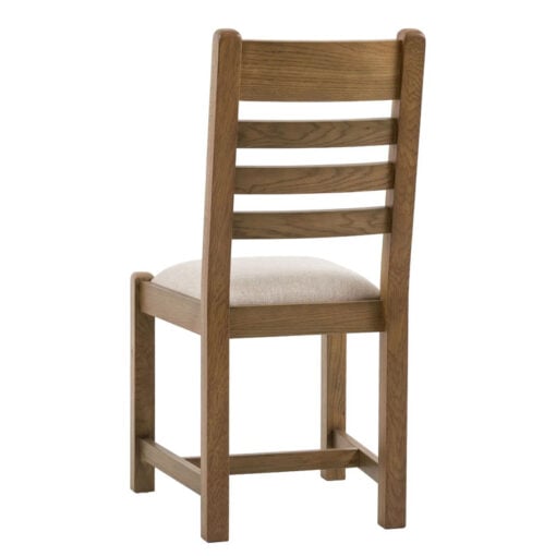 Set Of 2 Rustic Country Dark Oak Wood Dining Chairs With Upholstered Seats