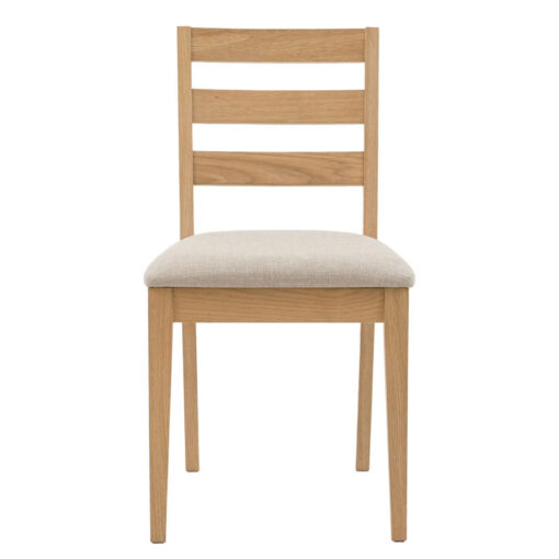 Set Of 2 Rustic Country Farmhouse Light Oak Wood Ladder Back Dining Chairs With Upholstered Seats