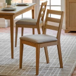 Set Of 2 Rustic Country Farmhouse Light Oak Wood Ladder Back Dining Chairs With Upholstered Seats Set Of 2 Rustic Country Farmhouse Light Oak Wood Ladder Back Dining Chairs With Upholstered Seats