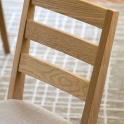 Set Of 2 Rustic Country Farmhouse Light Oak Wood Ladder Back Dining Chairs With Upholstered Seats