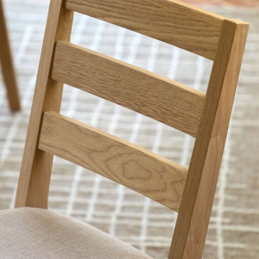 Set Of 2 Rustic Country Farmhouse Light Oak Wood Ladder Back Dining Chairs With Upholstered Seats