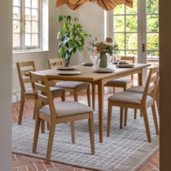 Set Of 2 Rustic Country Farmhouse Light Oak Wood Ladder Back Dining Chairs With Upholstered Seats