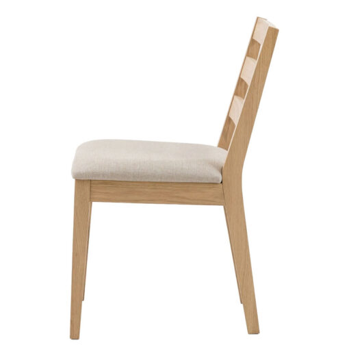 Set Of 2 Rustic Country Farmhouse Light Oak Wood Ladder Back Dining Chairs With Upholstered Seats