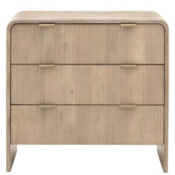 Boho Rustic Solid Light Mango Wood And Brass 3 Drawer Chest Of Drawers With Curved Top 90cm