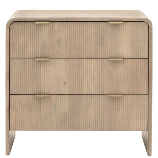 Boho Rustic Solid Light Mango Wood And Brass 3 Drawer Chest Of Drawers With Curved Top 90cm