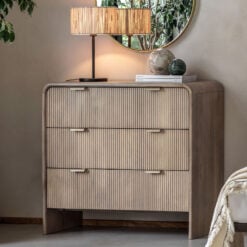Boho Rustic Solid Light Mango Wood And Brass 3 Drawer Chest Of Drawers With Curved Top 90cm