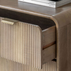 Boho Rustic Solid Light Mango Wood And Brass 3 Drawer Chest Of Drawers With Curved Top 90cm