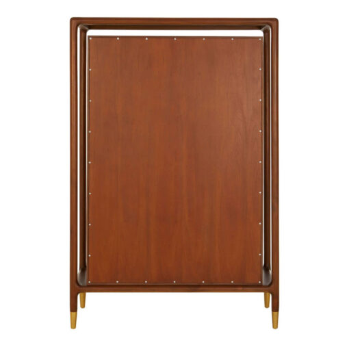Mid Century Boho Dark Brown Walnut Wood And Gold Brass Metal 2 Door Large Tall Cabinet 152cm