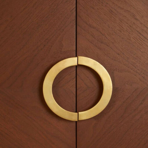 Mid Century Boho Dark Brown Walnut Wood And Gold Brass Metal 2 Door Large Tall Cabinet 152cm