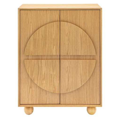 Rustic Boho Retro Geometric Light Oak Wood 2 Door Cabinet Small Sideboard 85cm