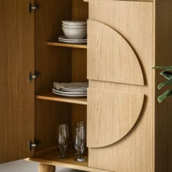 Rustic Boho Retro Geometric Light Oak Wood 2 Door Cabinet Small Sideboard 85cm