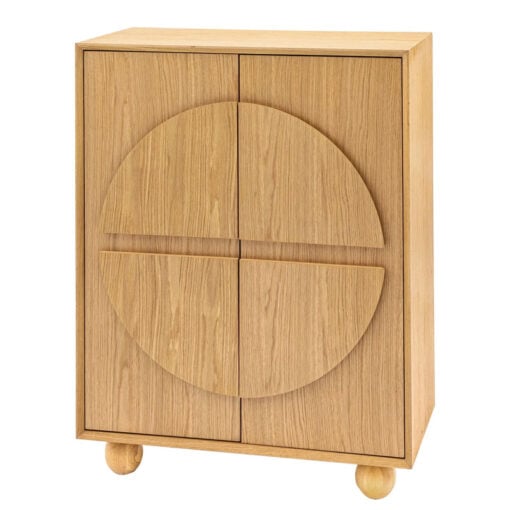 Rustic Boho Retro Geometric Light Oak Wood 2 Door Cabinet Small Sideboard 85cm