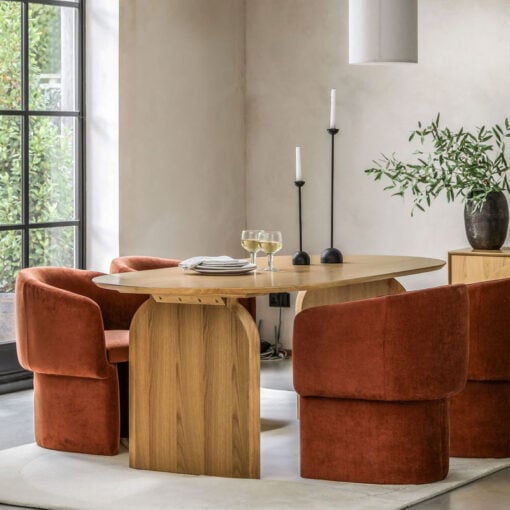 Rustic Boho Retro Geometric Light Oak Wood 8 Seater Oval Dining Table 200cm