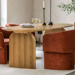 Rustic Boho Retro Geometric Light Oak Wood 8 Seater Oval Dining Table 200cm