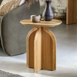 Rustic Boho Retro Geometric Light Oak Wood Round Side Table End Table